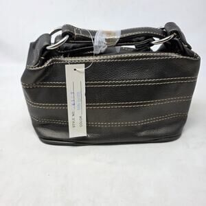 JC Fashion Black Faux Leather Shoulder Bag Contrast Stitch Adjustable Strap